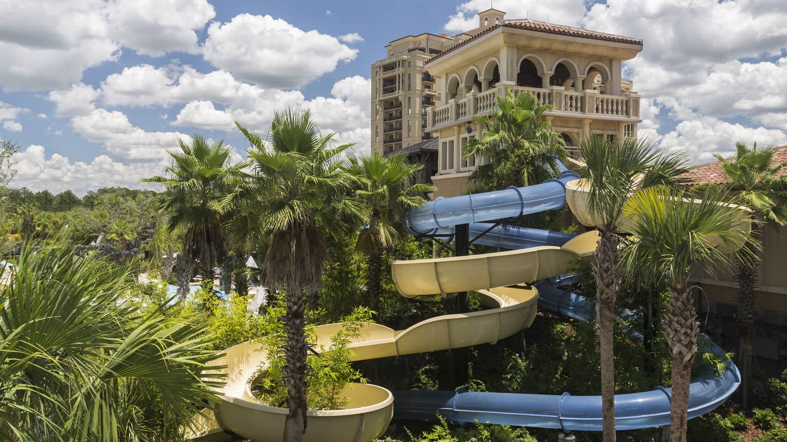 Four-story water slides at Explorer Island